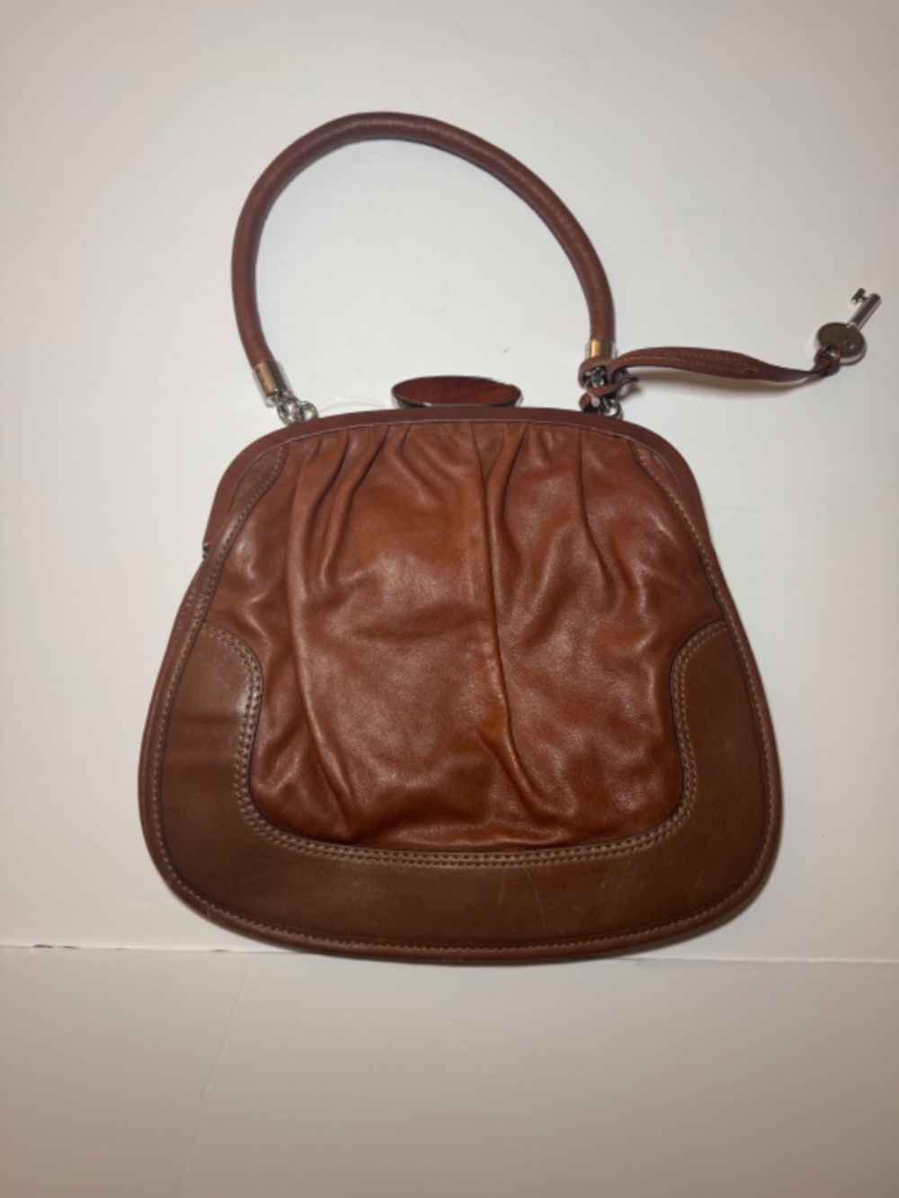 Fossil Fifty Four Brown Leather Frame Satchel Purse Handbag 13" x 12" - Picture 3 of 5